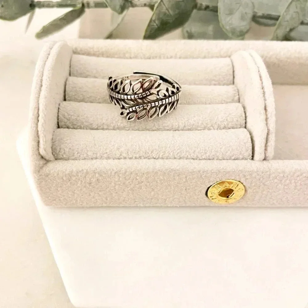925 Sterling Silver Leaf Ring Vintage Wrap Ring Leaf Ring Geometric Ring